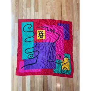 Vintage Echo Silk Scarf Abstract Pop Art Face Geometric Red Pink 30" Square